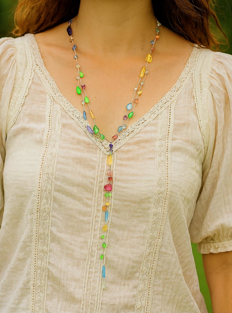Handmade Pastel Beaded Crochet Jewelry – Multi-Strand Convertible Necklace & Bracelet Set