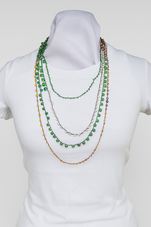 Genuine Emerald & Pearl Crochet Beaded Necklace – Multi-Layered, Extra Long & Versatile