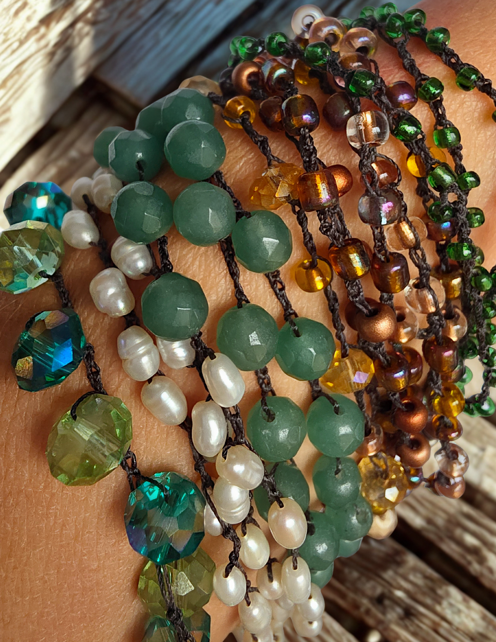 Genuine Emerald & Pearl Crochet Beaded Necklace – Multi-Layered, Extra Long & Versatile