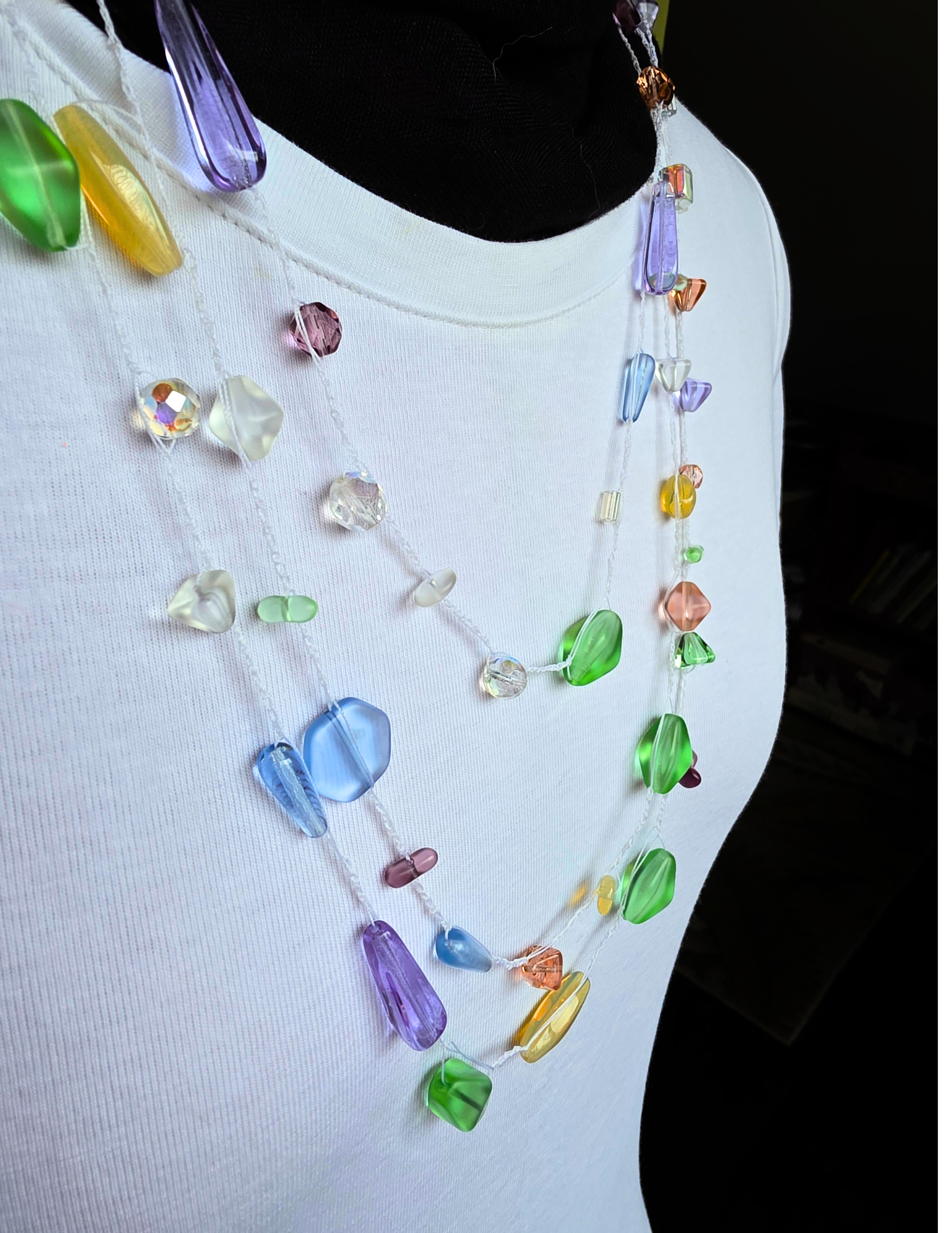 Handmade Pastel Beaded Crochet Jewelry – Multi-Strand Convertible Necklace & Bracelet Set