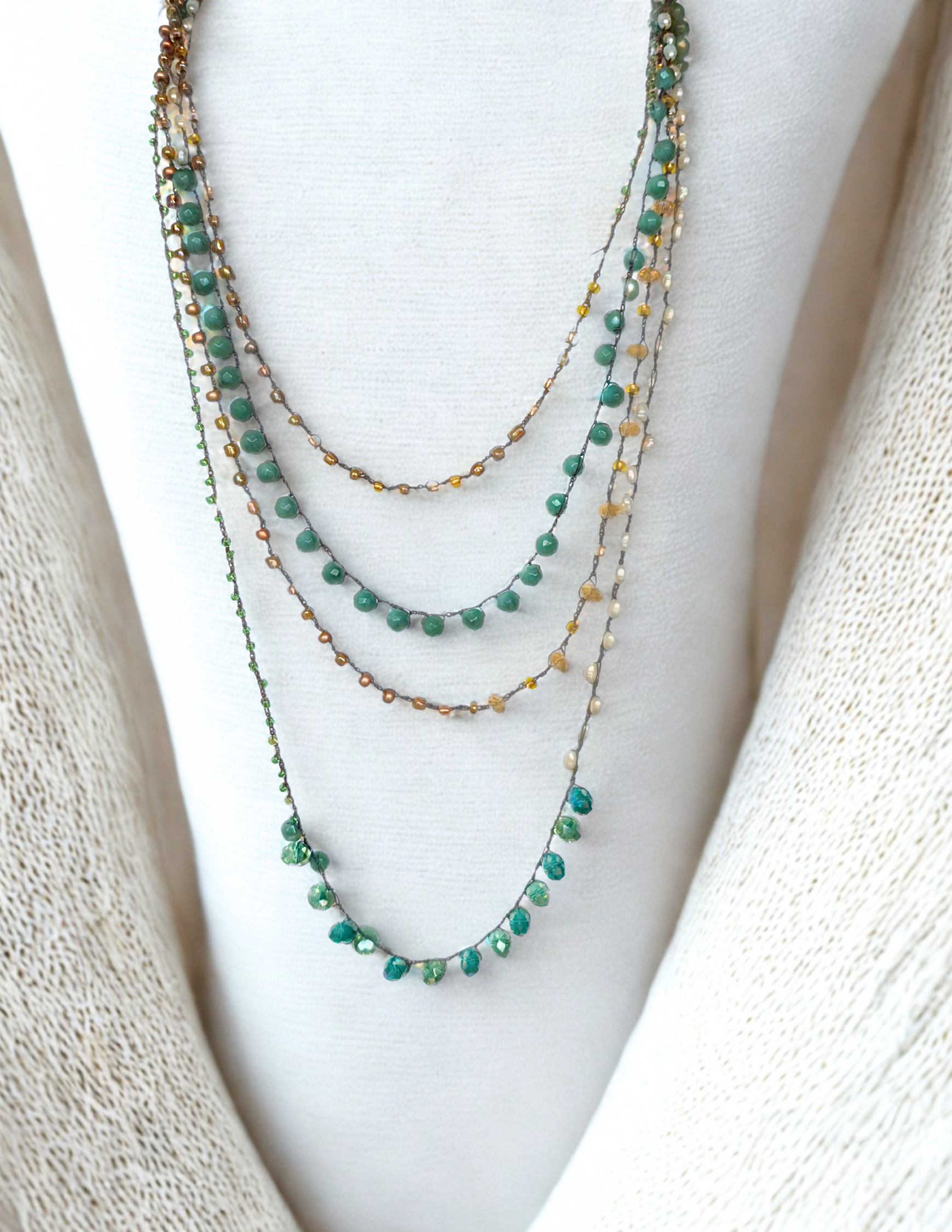 Convertible Crystal & Glass Bead Necklace – Multi-Sized Beads with Metal Accents, Wrap or Layer