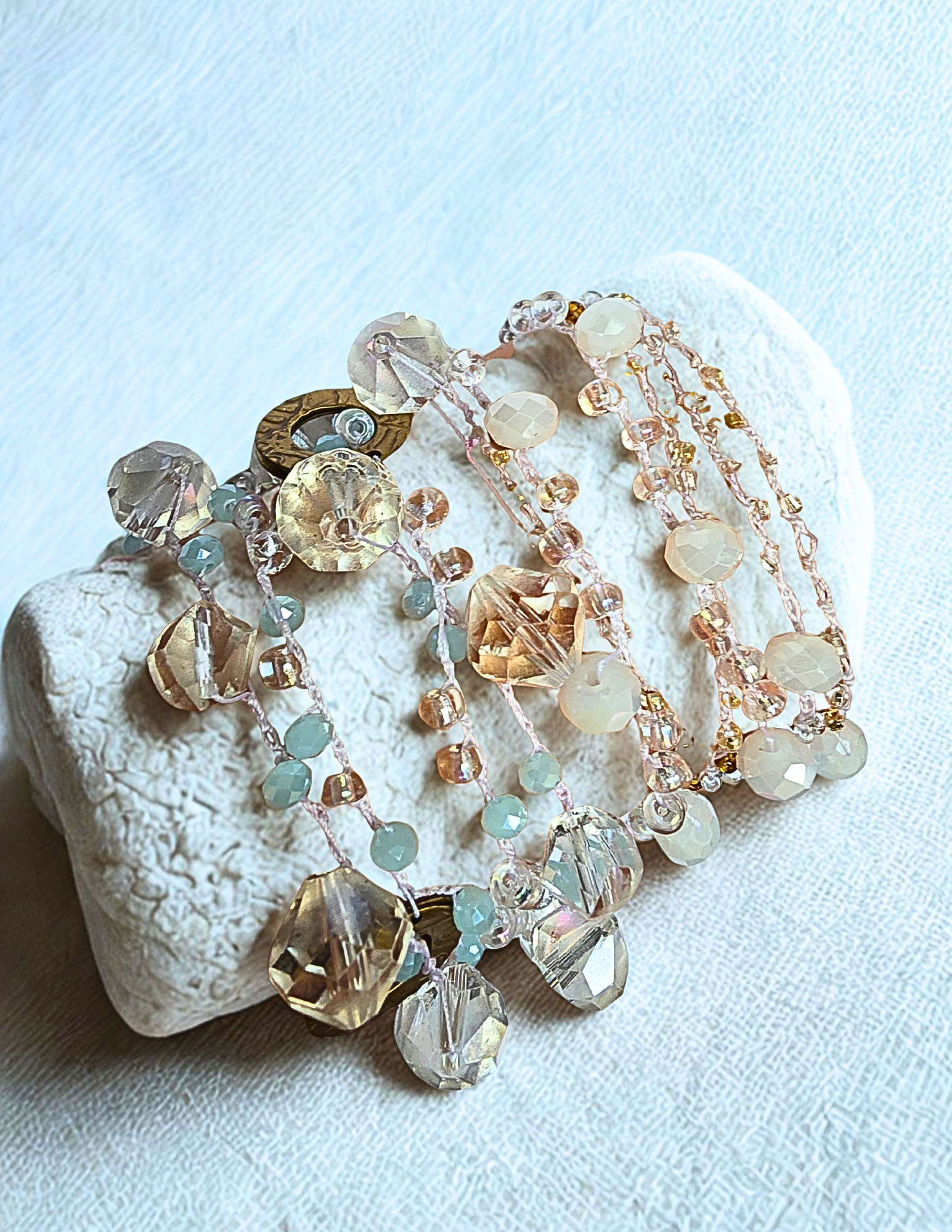 Convertible Crystal & Glass Bead Necklace – Multi-Sized Beads with Metal Accents, Wrap or Layer